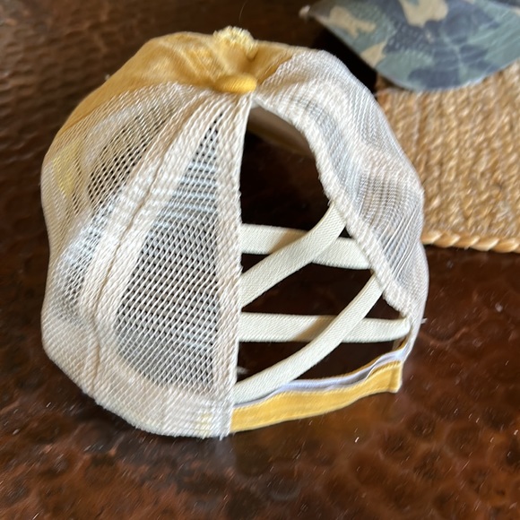 “TWO” women’s distressed ball caps adjustable & made for pony tails. “New” - Picture 3 of 8